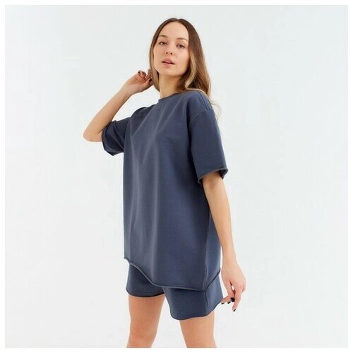Комплект (футболка, шорты) женский MINAKU: Casual Collection цвет голубой, р-р 48 7574358