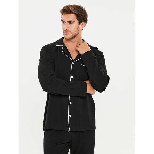 Комплект IHOMELUX, брюки, рубашка, пояс на резинке, трикотажная, карманы, размер 56, черный