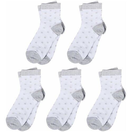 Комплект из 5 пар детских носков LORENZLine белые со звездами, размер 6-8