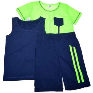 Комплект одежды Белый Слон, футболка и шорты, спортивный стиль, размер 122, синий, зеленый