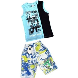 Комплект одежды Bobonchik kids для мальчиков, шорты и майка, повседневный стиль, карманы, размер 92, голубой