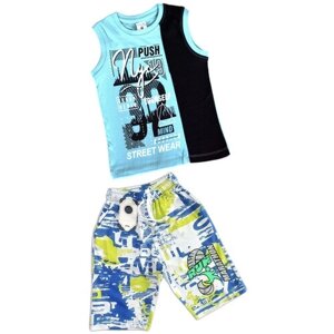 Комплект одежды Bobonchik kids, майка и шорты, повседневный стиль, размер 98, голубой