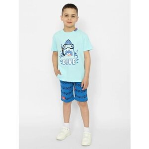 Комплект одежды cherubino, футболка и шорты, повседневный стиль, размер (104)-56, серый, голубой