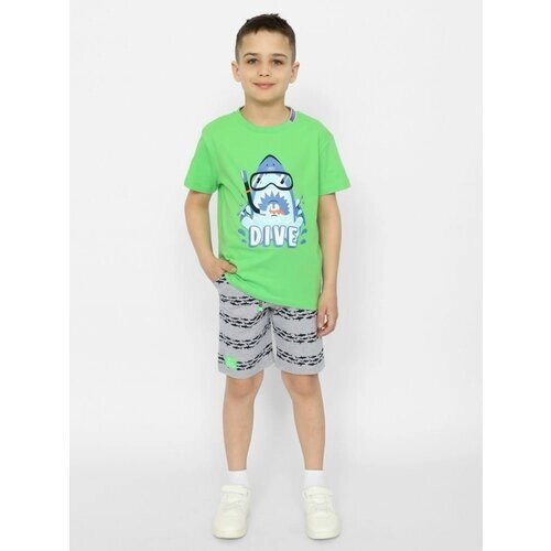 Комплект одежды cherubino, футболка и шорты, повседневный стиль, размер (104)-56, серый, зеленый