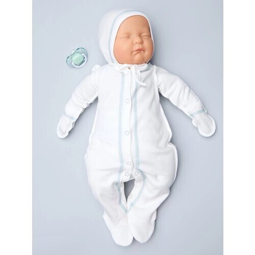 Комплект одежды для новорожденного Комбинезон нательный с декор. швами с чепчиком мята 68