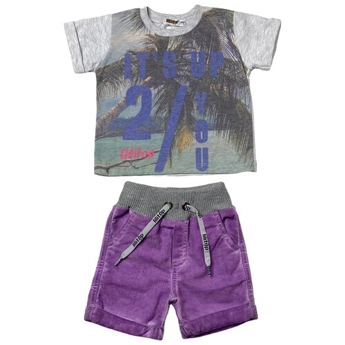 Комплект одежды Lilitop, футболка и шорты, повседневный стиль, размер 98, серый, фиолетовый
