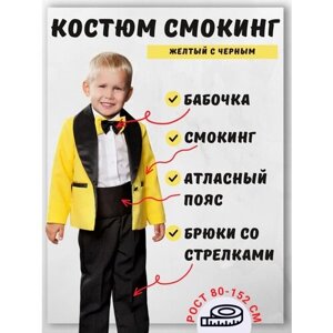 Комплект одежды Liola для мальчиков, пиджак и брюки и бабочка, нарядный стиль, пояс на резинке, пояс, размер 92, желтый, черный