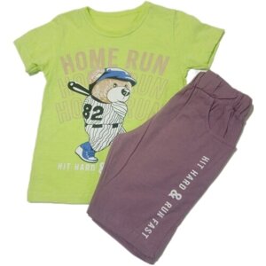Комплект одежды , майка и шорты, размер 110, фиолетовый, зеленый