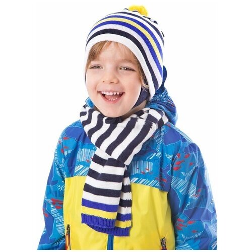 Комплект шапка и шарф для мальчика Шалуны 455540 белый/синий 50