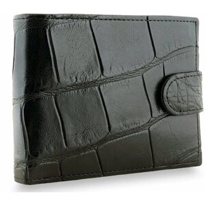 Кошелек Exotic Leather, натуральная кожа, фактура под рептилию, с хлястиком на кнопке, отделения для карт и монет, черный