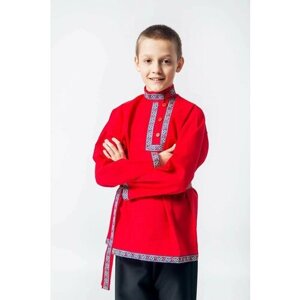 Косоворотка Емеля, русская народная рубаха, красная 3-4 года (98-104 см)