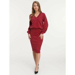 Костюм C&E, джемпер и юбка, повседневный стиль, прямой силуэт, манжеты, пояс на резинке, трикотажный, размер 44, красный