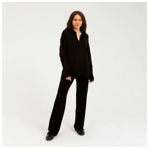Костюм, джемпер и брюки, повседневный стиль, свободный силуэт, вязаная, размер 40-42, черный