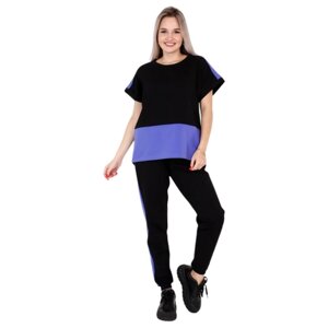 Костюм Elena Tex, футболка и брюки, повседневный стиль, оверсайз, карманы, пояс на резинке, размер 46, черный, голубой