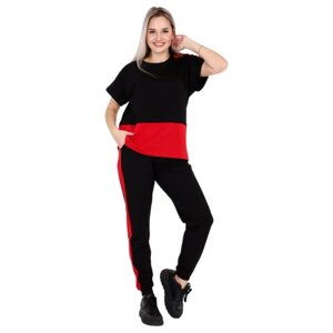 Костюм Elena Tex, футболка и брюки, повседневный стиль, оверсайз, карманы, пояс на резинке, размер 56, черный, красный