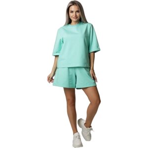 Костюм Elena Tex, футболка и шорты, повседневный стиль, оверсайз, карманы, трикотажный, пояс на резинке, размер 46, зеленый