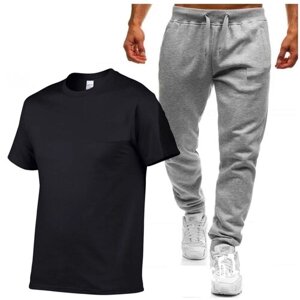 Костюм , футболка и брюки, спортивный стиль, размер 56, черный