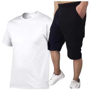 Костюм , футболка и шорты, классический стиль, размер 50, белый
