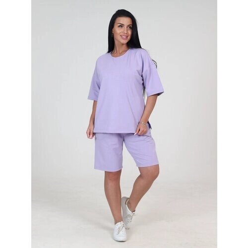 Костюм, футболка и шорты, повседневный стиль, свободный силуэт, карманы, размер 46, фиолетовый