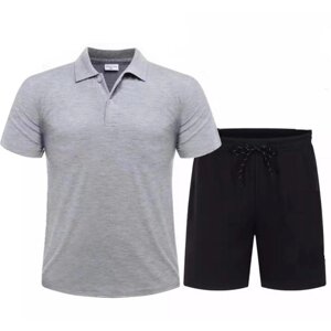 Костюм , футболка и шорты, размер 54, серый