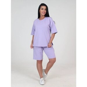 Костюм, футболка и шорты, спортивный стиль, оверсайз, карманы, размер 46, фиолетовый