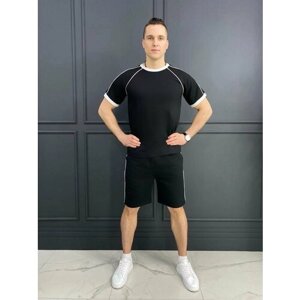 Костюм Jools Fashion летний спортивный с шортами для занятия спортом, размер 50, черный