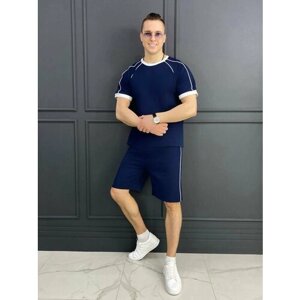 Костюм Jools Fashion летний спортивный с шортами для занятия спортом, размер 52, синий