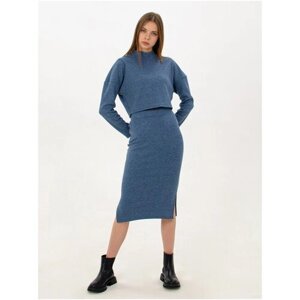 Костюм LOVELYFOREVER, джемпер и юбка, повседневный стиль, полуприлегающий силуэт, трикотажный, утепленный, размер 42, голубой