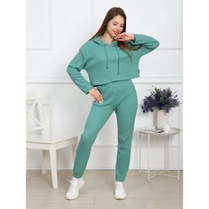 Костюм Mamikon per te, лонгслив и брюки, повседневный стиль, полуприлегающий силуэт, капюшон, карманы, размер 46, зеленый