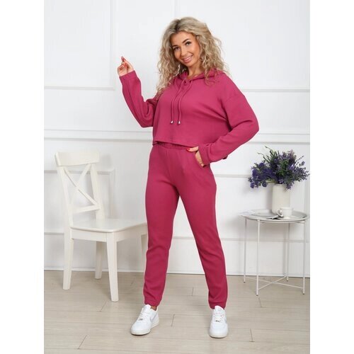 Костюм Mamikon per te, лонгслив и брюки, повседневный стиль, полуприлегающий силуэт, капюшон, карманы, размер 52, розовый