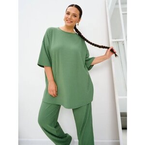 Костюм maxroses, футболка и брюки, повседневный стиль, прямой силуэт, трикотажный, размер 52, зеленый