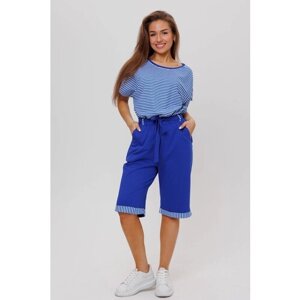 Костюм Modellini, футболка и шорты, морской стиль, полуприлегающий силуэт, пояс/ремень, манжеты, размер 58, синий, голубой