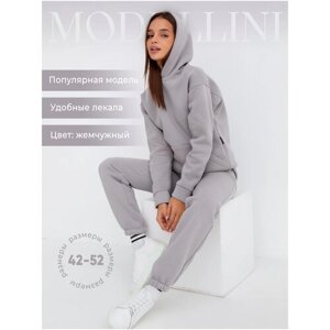 Костюм Modellini, худи и брюки, спортивный стиль, свободный силуэт, утепленный, размер 50, серый