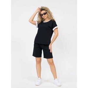 Костюм NSD-STYLE, футболка и шорты, спортивный стиль, полуприлегающий силуэт, карманы, размер 46, черный