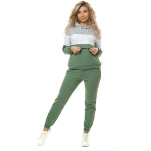 Костюм NSD-STYLE, толстовка и брюки, спортивный стиль, полуприлегающий силуэт, капюшон, карманы, размер 44, зеленый, серый