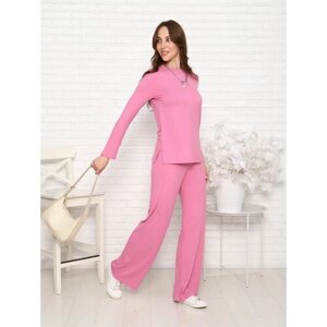 Костюм Промдизайн, туника и брюки, повседневный стиль, полуприлегающий силуэт, пояс на резинке, трикотажный, стрейч, размер 44, розовый