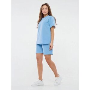 Костюм София 37, футболка и шорты, повседневный стиль, оверсайз, размер 46, голубой