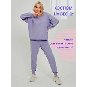 Костюм, свитшот и брюки, повседневный стиль, свободный силуэт, размер 46-48, фиолетовый