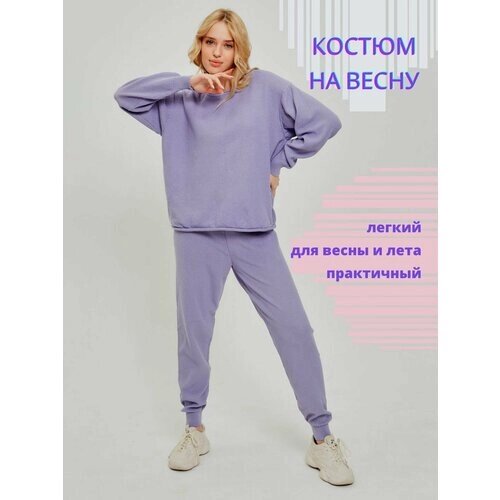Костюм, свитшот и брюки, повседневный стиль, свободный силуэт, размер 46-48, фиолетовый