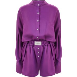 Костюм THEONE by Svetlana Ermak, рубашка и шорты, повседневный стиль, свободный силуэт, карманы, размер 40-42, фиолетовый