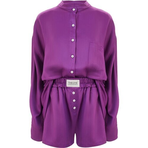 Костюм THEONE by Svetlana Ermak, рубашка и шорты, повседневный стиль, свободный силуэт, карманы, размер 40-42, фиолетовый