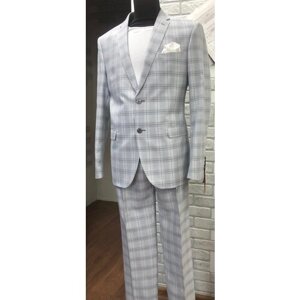 Костюм Truvor, пиджак и брюки, размер 182-100, серый, белый