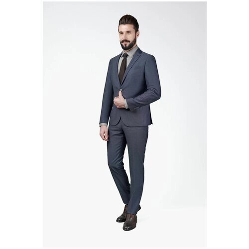 Костюм Valenti, пиджак и брюки, классический стиль, прилегающий силуэт, шлицы, однобортная, карманы, размер 104/176/2, серый, синий