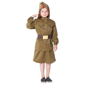 Костюм военный для девочки: гимнастерка, юбка, ремень, пилотка рост 152, размер 40 3605097