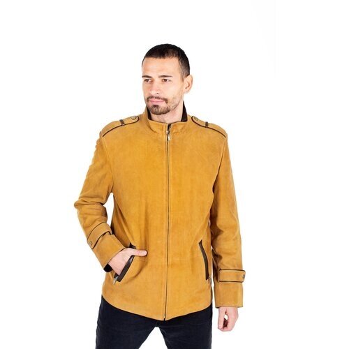Кожаная куртка демисезонная, силуэт прямой, внутренний карман, размер 48, желтый