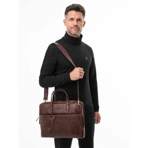 Кожаный портфель мужской универсальный, компактный вишнёвого цвета