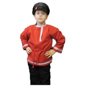 Красная косоворотка для мальчика (ткань хб) с картузом (плащевка)