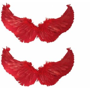 Крылья ангела красные перьевые карнавальные большие 60х35см, на Хэллоуин и Новый год (2 пары в наборе)