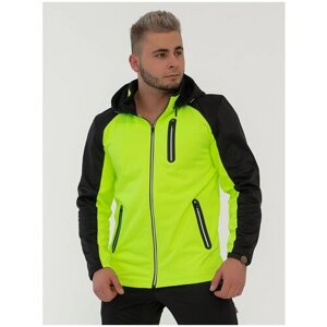 Куртка CroSSSport, средней длины, силуэт свободный, ветрозащитная, ультралегкая, мембранная, карманы, съемный капюшон, светоотражающие элементы, водонепроницаемая, влагоотводящая, размер 46, желтый, зеленый