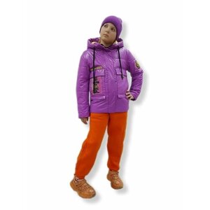 Куртка демисезонная, средней длины, размер 152, фиолетовый